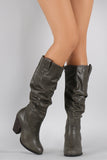 Round Toe Slouchy Chunky Heeled Knee High Boots