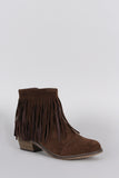 Breckelle Suede Fringe Round Toe Cowgirl Ankle Boots