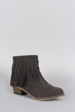 Breckelle Suede Fringe Round Toe Cowgirl Ankle Boots