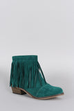 Breckelle Suede Fringe Round Toe Cowgirl Ankle Boots