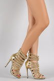 Snake Strappy Linked Chain Open Toe Stiletto Heel