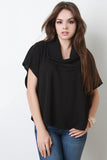 Ribbed Knit Cowl Neck Poncho Top