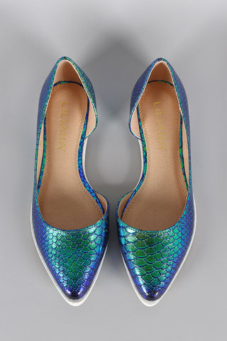 Liliana Hologram Snakeskin Dorsay Pointy Toe Flat