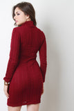 Cable Knit Turtleneck Long Sleeve Dress