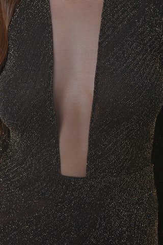 Metallic Knit Mesh Window Maxi Dress