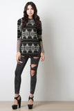 Tribal Knit Suede Sleeve Side Slit Top