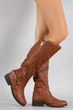 Qupid Diagonal Zip Up Buckled Hardness Riding Knee High Boots