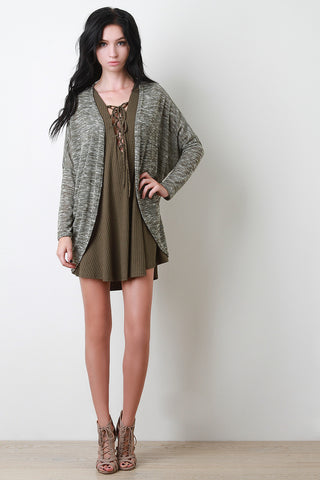 Melange Knit Dolman Long Sleeve Cardigan