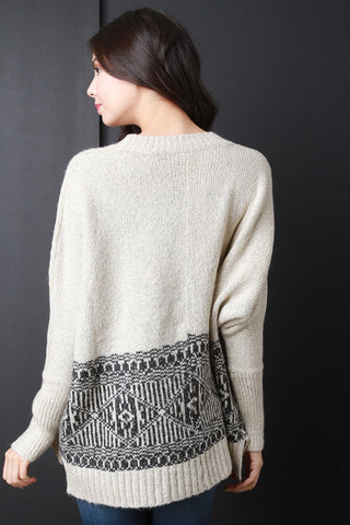 Half Patterned Boxy High-Low Sweater
