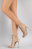 Liliana Suede Caged Intricate Laser-Cut Lace Up Heel