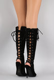 Shoe Republic LA Front-Back Corset Lace Up Knee High Heel