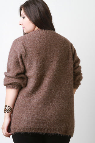 Plush Knit Open Flap Collar Cardigan