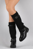 Sweater Shaft Buckled Riding Knee High Boots