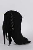 Fringe Chained Peep Toe Stiletto Booties