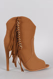 Fringe Chained Peep Toe Stiletto Booties