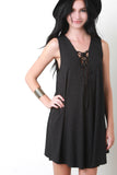 Lace Up Ribbed Sleeveless Shift Dress