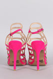 Qupid Nubuck Caged Peep Toe Stiletto Heel