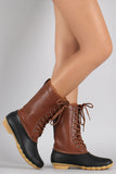 Round Toe Lace Up Duck Mid Calf Boots