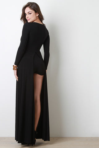 Lace Up Long Sleeve Maxi Romper