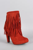 Breckelle Braided Layered Fringe Almond Toe Heeled Booties