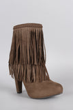 Breckelle Braided Layered Fringe Almond Toe Heeled Booties