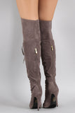 Suede Strappy Lace Up Pointy Toe Stiletto Over-The-Knee Boots