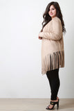 Patchwork Suede Fringe Hem Open Front Coat