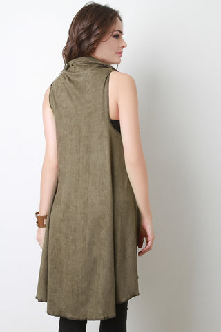 Vegan Suede Draped Open Front Vest