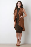 Vegan Suede Draped Open Front Vest