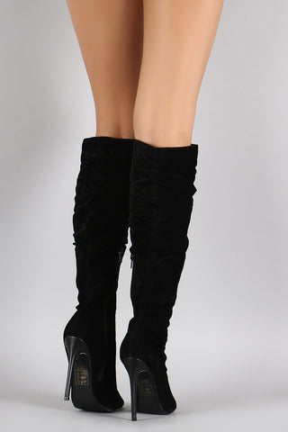 Show Republic LA Suede Slouchy Pointy Toe Stiletto Knee High Boots