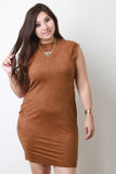 Mock Neck Banded Side Suede Dress