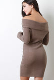 Off-The-Shoulder Ribbed Sweater Dress