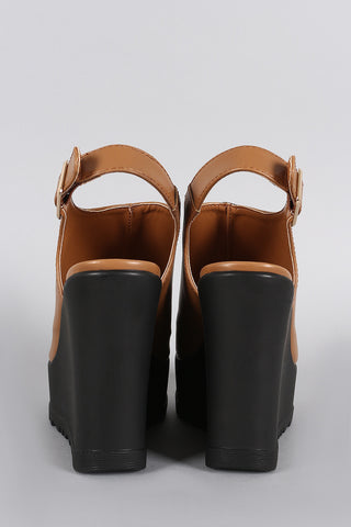 Bamboo Slingback Peep Toe Lug Sole Mule Wedge