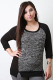 Marl Front Quarter Sleeve Raglan Top