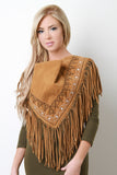 Embroidered Fringe Suede Triangle Scarf