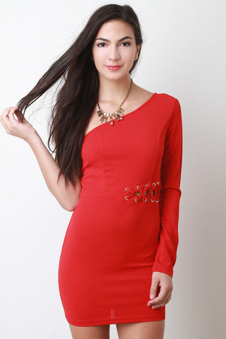 One Shoulder Lace-Up Side Dress