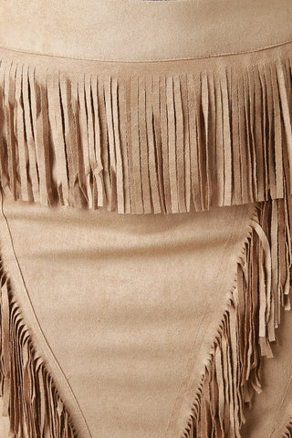 Triangle Fringe Vegan Suede Skirt