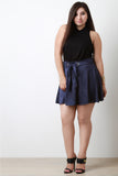 Metal Hole Belt Strap Embellishment Suede Skirt