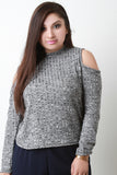 Marled Knit Cowl Neck Long Sleeves Cold Shoulder Top