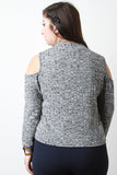 Marled Knit Cowl Neck Long Sleeves Cold Shoulder Top