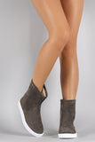 Quilted Suede Round Toe Flat Ankle Boots