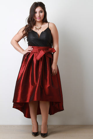 Evening Taffeta Pleated High-Low Midi Skirt