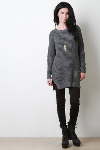 Eyelet Knit Longline Sweater