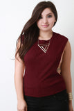 Ribbed Knit Dropped Arm Hole Round Neck Top