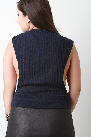 Ribbed Knit Dropped Arm Hole Round Neck Top