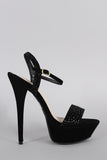 Anne Michelle Rhinestone Suede Ankle Strap Platform Heel