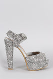 Bamboo Glitter Peep Toe Ankle Strap Platform Heel