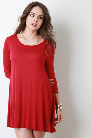 Three Quarter Sleeve Swing Mini Dress