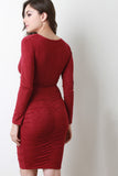 Faux Suede Twisted Front Ruched Dress