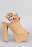 Qupid Suede Peep Toe Buckled Slingback Mule Heel